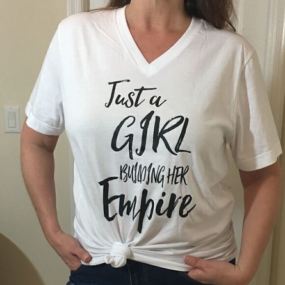 Setting Goals and Crushing Them Tee Graphic White V-Neck Tee - Picture 2 of 3